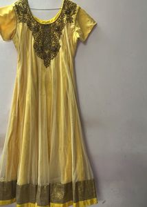 Embroidered Anarkali  Yellow Kurta