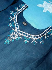 Embroidered Blue Tunic Top