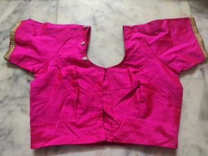 Pink Plain Colour Blouse With Dimond Button