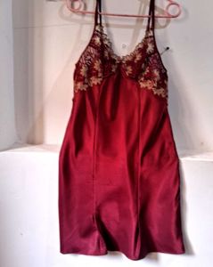 Red Lace Trim Slip Dress
