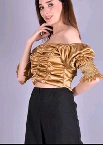 Gold Satin Off-Shoulder Top