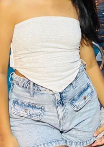 White Eyelet Tie Bandeau Top