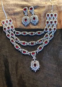 Red  Cubic Zirconia Stone Necklace & Earring Set