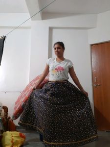 Navy Blue Self Stitched Heavy Lahenga