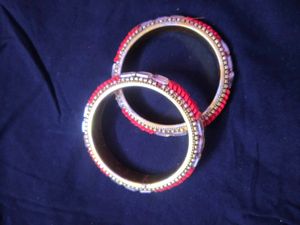 Orange &amp; Crystal Bangles (Set of 2)