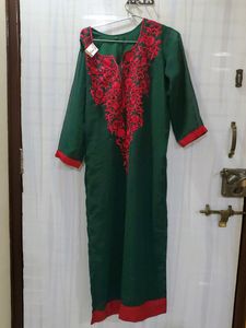 Dark Green Embroidery Long Kurta