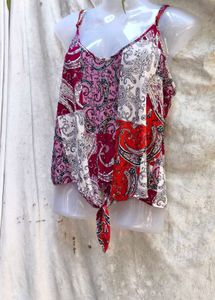 381212 Paisley Print Tie-Front Tank Top