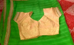 Saree With Pearl Border + Stitched Blouse