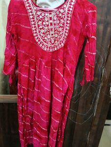 Red Embroidered Tie Die Kurta