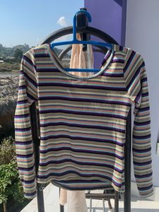 Striped Twist-Front Long Sleeve Top