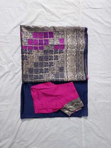 Elegant Margenta, Navy Blue &amp; Gold Saree