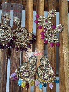 Colorful Fashion Earrings for ethnic wear set of 3