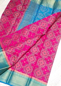 Pink &amp; Blue Silk Saree