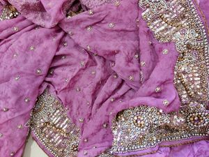 Onion Pink Saree With Bead&amp; Sequin Work