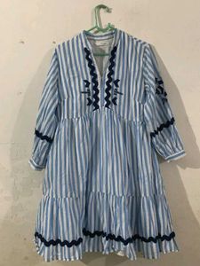 blue and white stripping frock with lining