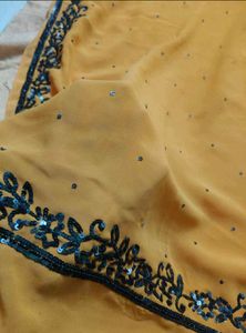Elegant Coral Colour Sequence Saree