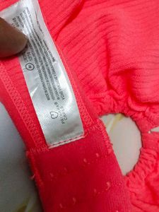 (1013)Bright Pink Ring Detail Halter Bikini Top