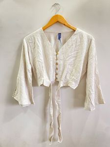Natural Linen Crop Tie-Top