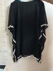 Black Floral Trim Kaftan Top