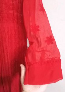 Red Chikankari Georgette Anarkali Kurta With Inner
