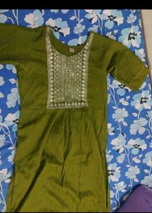 Olive Green Embellished Kurta