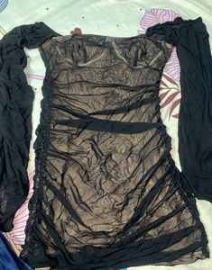 Black Mesh Long Sleeve Dress