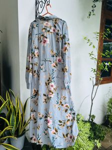 Floral Print Midi Shirt Dress with Long Sleeves