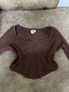 Brown Long Sleeve Crop Top