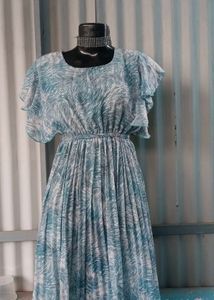 Aqua Print Flutter Sleeve Maxi Dress