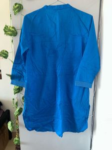 Blue Solid Cotton Kurti – Size S (with freebie)