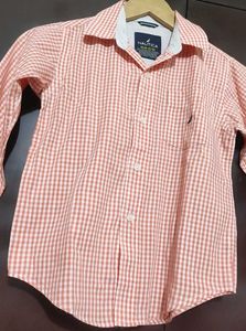 Light Coral Check Print Shirt For 4- 5 Year Boy