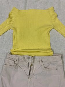 Yellow off shoulder Top &amp; Skirt Set