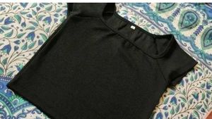 Black Ribbed Square Neck Top