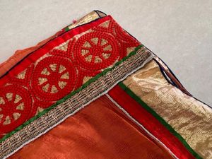 Peachish-Coral Saree With Detailed Border
