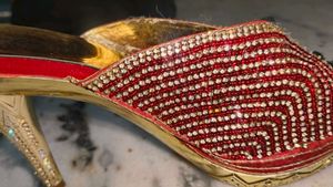 Red &amp; Gold Bejeweled Mules