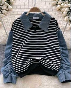 Striped Denim Sleeve Top