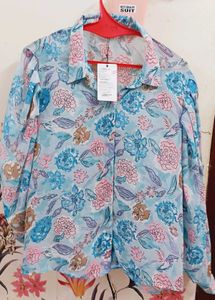Sky Blue  Floral Baloon Sleeves Top