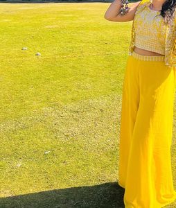 Yellow Embellished Palazzo Suit