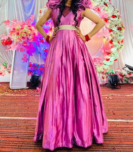 Purple Barbie Gown Full Flared With Dramatic Sleev