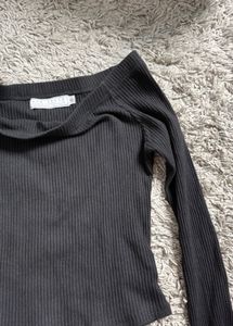 Ribbed Black Off Shoulder Top