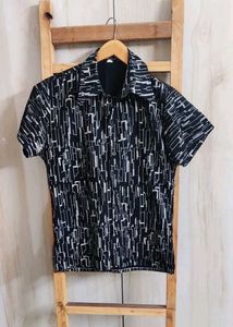 Black Printed Cotton Shirt Si,e-34-36