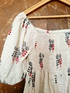 Patterned Puff Sleeve Dress