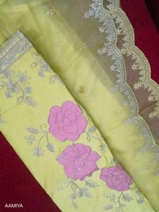 # Unstitched Suit With Organza Dupatta