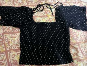 Black Smocked Crop Top