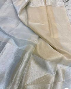 Elegant Silver Tissue Kota Saree