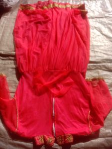 Light Red  &amp; Gold Embroidered Anarkali