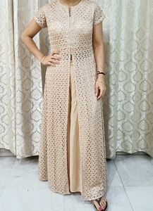 stylish beautiful golden gown with plazo pant 👌👌