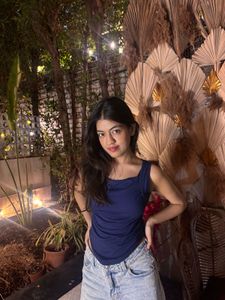 Blue Sleeveless Cowl Neck Top