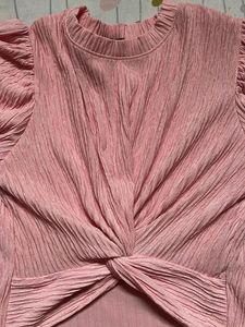 Pink Textured Tie-Front Top