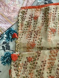 organza fabric zari saree with stitched blo